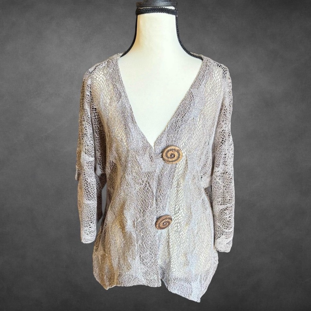 Lulu-B Tan‎ Knit Mesh Cardigan Top